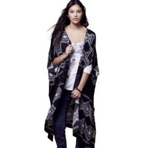Tokyo Darling | Black & Blue Tribal Print Duster Kimono swim Beach Cover M